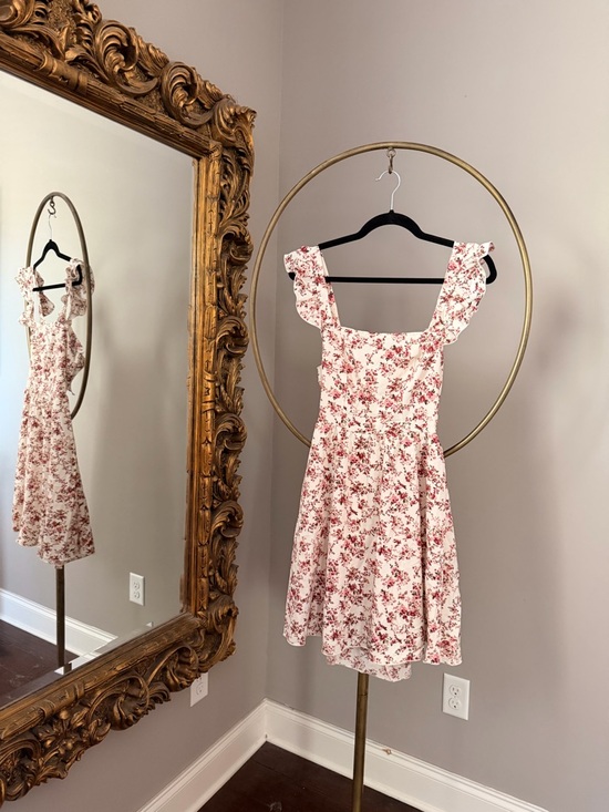 None Dresses & Skirts - Floral Ruffle Strap Tie Back Sundress - Pink & White